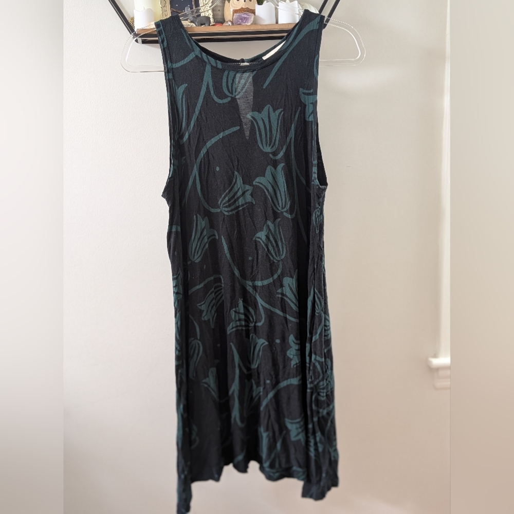 LOFT Black and Green Floral Dress